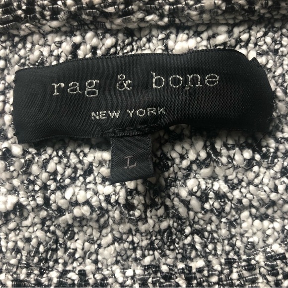 Rag & Bone Nubby Textured Scoop Neck Loose Boxy Knit Sweater L Black White - Picture 2 of 5